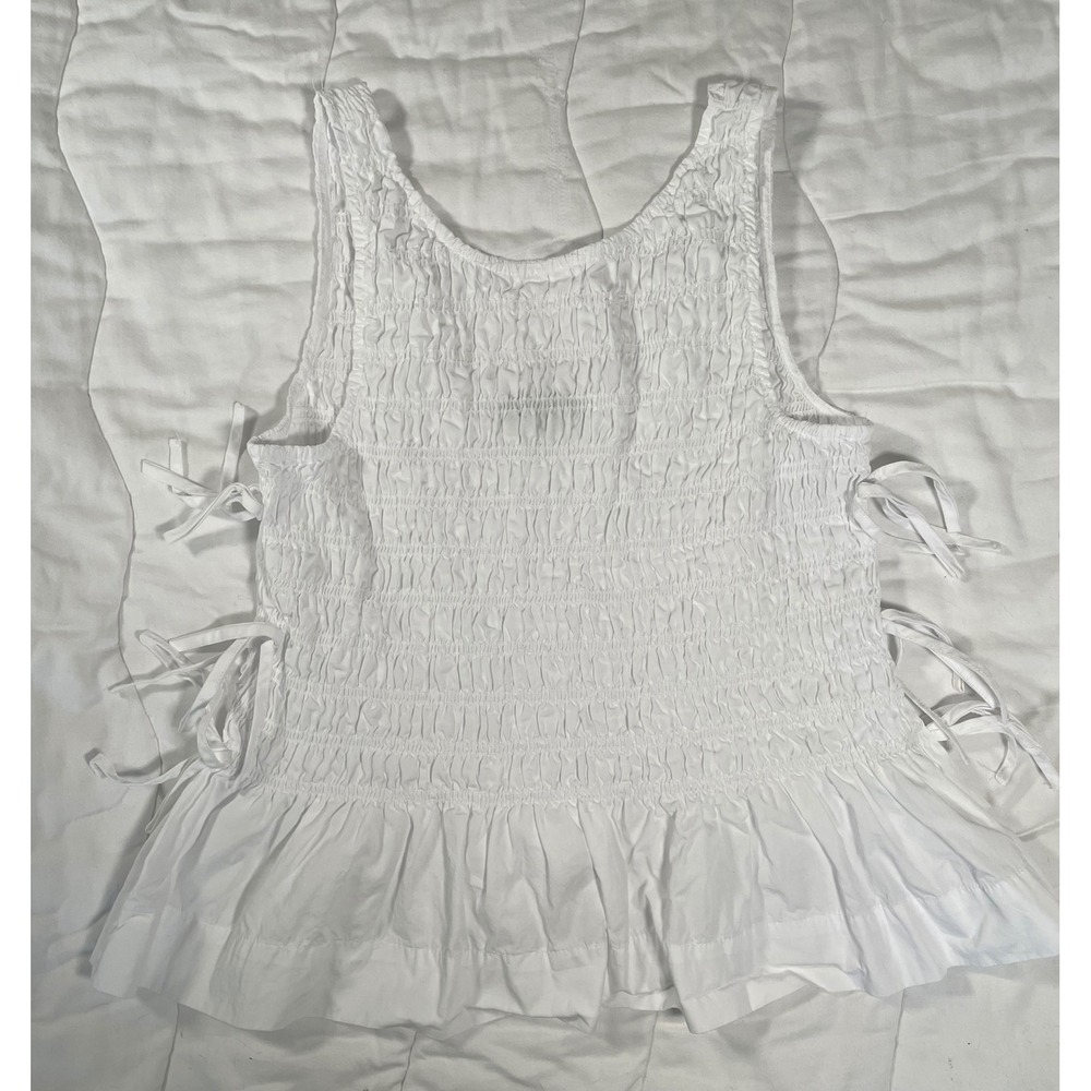 1.STATE Women White Smocked Peplum Tank Top Side Tie Open Back Sleeveless Small